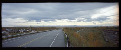 Looking back south from Tanana River bridge to the Alaska Range