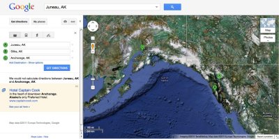 Juneau, Sitka and Anchorage on the map