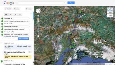 Route from Anchorage to Chatanika