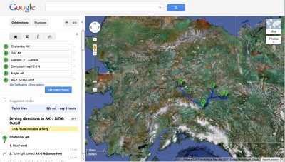 Route from Chatanika to Dawson City and Eagle via Tok