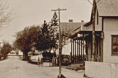 horse & buggy outside Point store - 1010. Westport-Point. Mass. detail