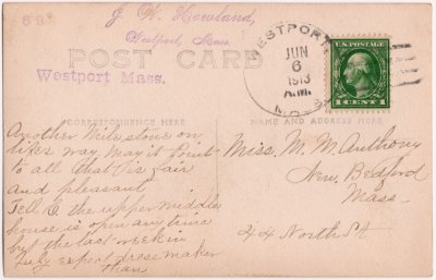 Souvenir, Of. Westport, Mass. reverse