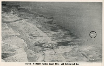 Barren Harbor Beach Strip and Submerged Bus (Hurricane Carol)