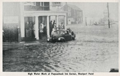 Hurricane Pictures 8/31/54 High Water Mark at Paquachuck Inn Corner, Westport P