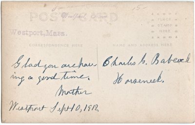 Westport, Mass. (view of Head, Howland) 1912 reverse