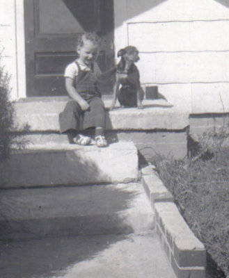 My sister Cindy and Blackie 1949