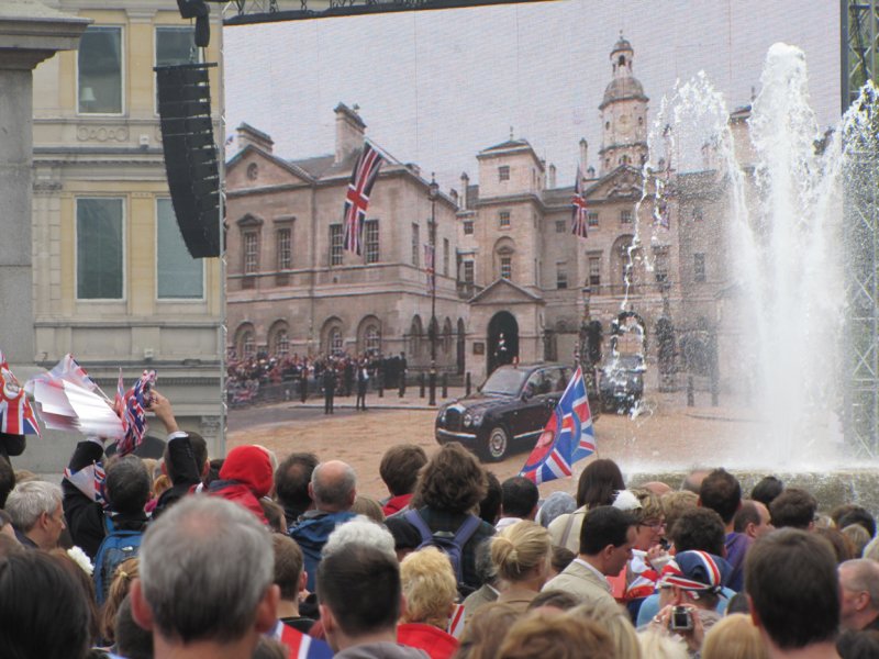 London, the big screen showing the wedding
