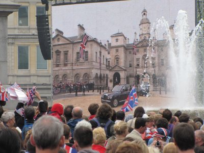 London, the big screen showing the wedding