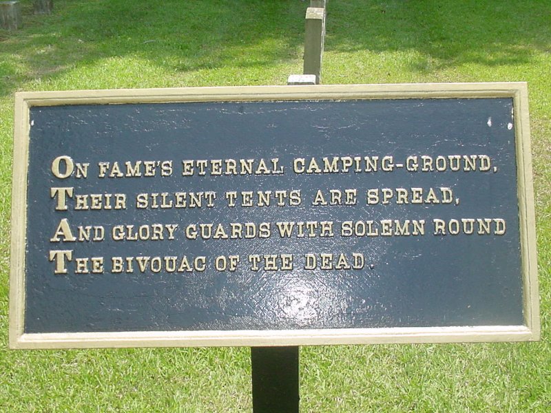 Portions of a poem by Theodore OHara appear on plaques throughout the cemetery. (Click on photo for  details on OHara/poem)