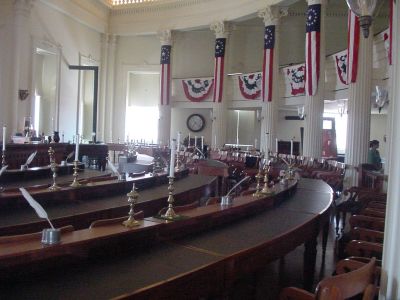 It is in this chamber (Hall of Representatives) at the Old Capitol that Lincoln's body was brought.