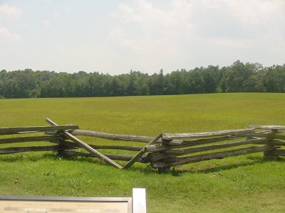 From a Union soldiers perspective - The Confederate soldiers would be across this large field by the foliage in the background.