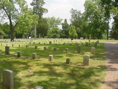 A panoramic view of a portion of this cemetery.  The Tennessee River is not visible, but is located behind those trees.
