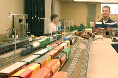 Mark Gillings runs a train into the Chilliwack yard module