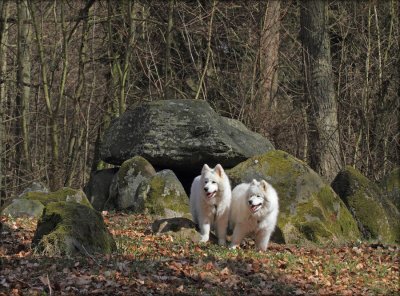 Alpha and Blanca at the 5000 year old stone tomb 