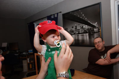 Riley with Andy's Red Sox hat
