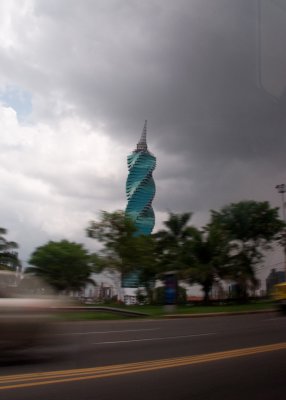 Spiral building - rain clouds