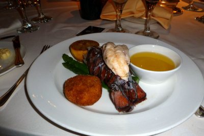 Food Dec 16 dinner first course lobster tail and crabcake