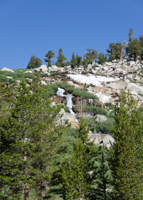 Four miles in we see our first waterfall.