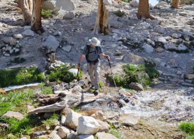 Andy crossing one of the many streams.