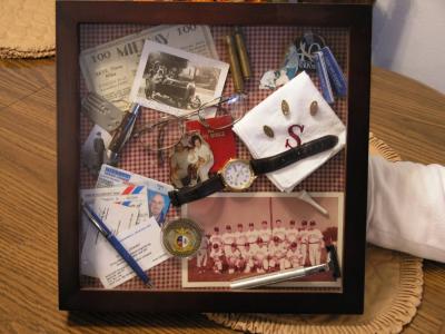 Neat collage Caron made from some of father Paul Stewart's (dec's 4/8/05) personal items.