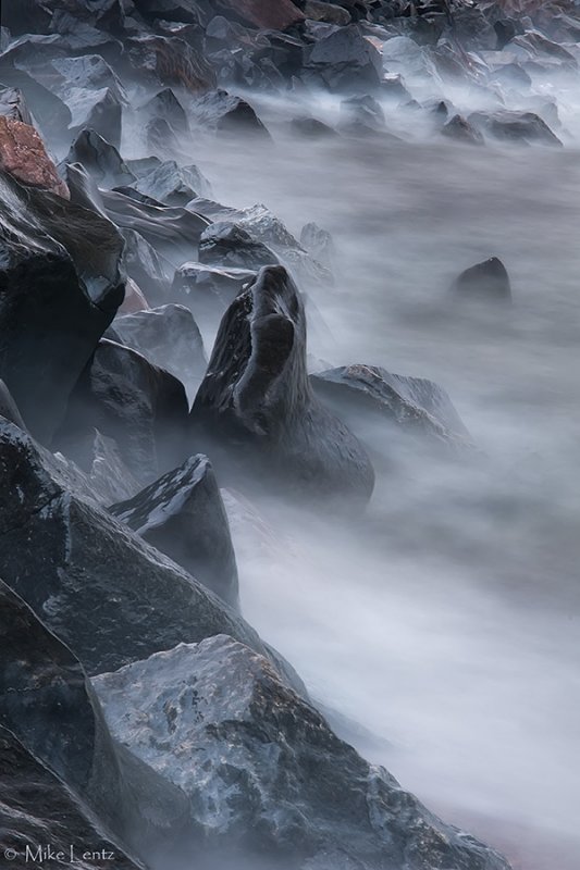 Misty rocks on superior