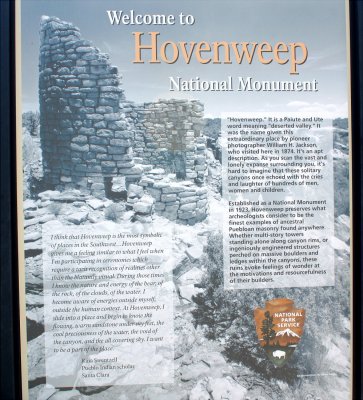 Welcome to Hovenweep sign