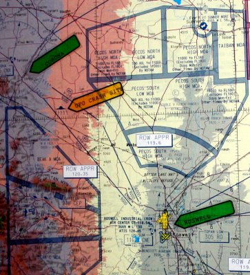 Roswell map showing UFO crash site location