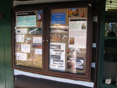 Visitor info and activity sign on cabin