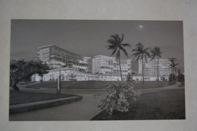 Black and White photo of la Promenade, Noumea, I'm on the 6th floor of the building on the right