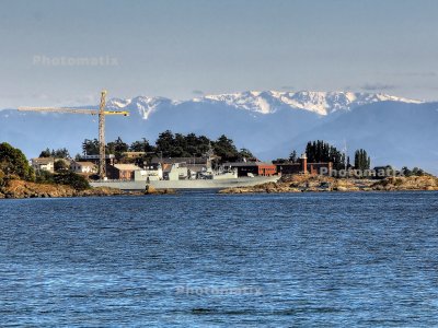 HMCS Winnipeg dockside at Esquimalt with the Olympic Mountains of Washington State in the background. (Photomatix trial image).