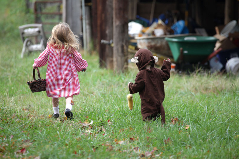 Little Red and Little Monkey frolicking