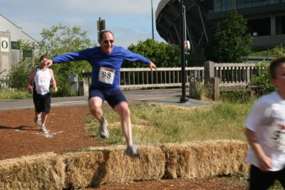 The bridge and hay bales, what fun!