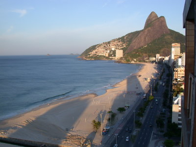 Leblon and Morro Dois Irmos,  as seen from the top of the Praia Ipanema Hotel