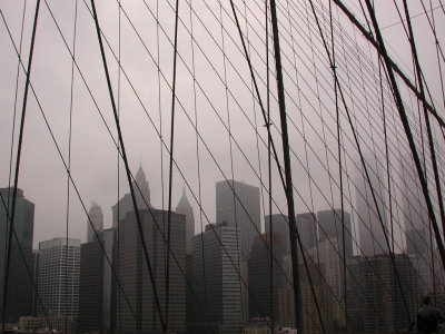 Lower Manhattan from the Brooklyn Bridge, twin towers on the right