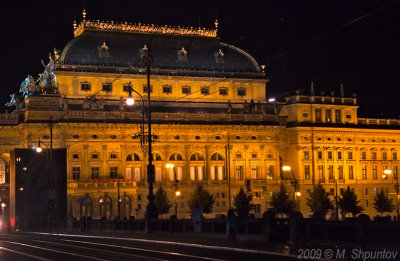 Prague National Theater at Night.