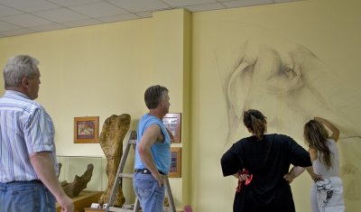 Artist Dimitra Labretsa at work in the museum