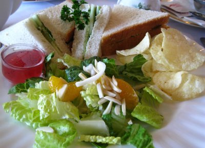 Cucumber sandwich and mandarin salad.