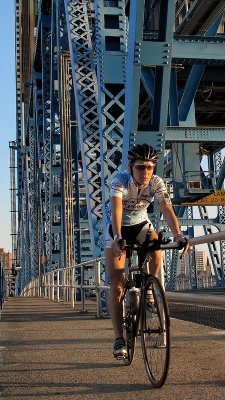Cyclist over the Main Street Bridge