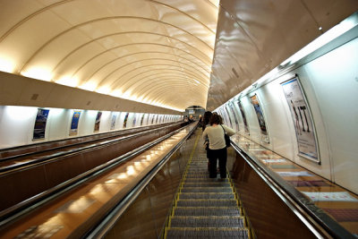 The long long escalator to underground metro