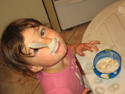 Corrina really enjoying her yogurt
