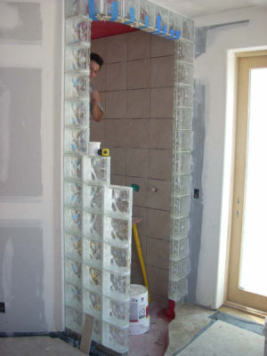 View of the finished block for the shower