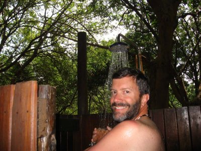 Jim birdwatching while showering!