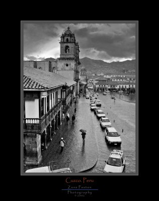 Cuzco Streetscape in the rain-BW