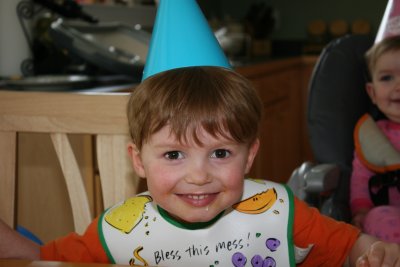 Liam is happy about hot dogs and cupcakes
