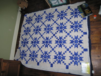 My third - and favorite - queen-size quilt, being basted on our living room floor.