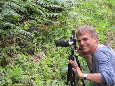 Tom Nelson photographing Piperia candida. Olympic Nat'l Park, Wa 7/12/09