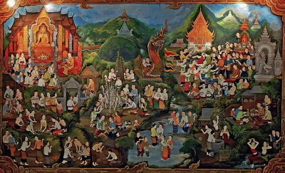 Painting of daily life in old Chiang Mai