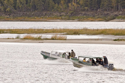 Two water taxis headed to Moose Factory from Moosonee