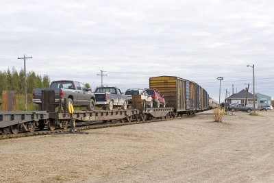 Mixed train departing Moosonee station