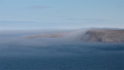 Fog rolling in over Cape Spear, Newfoundland